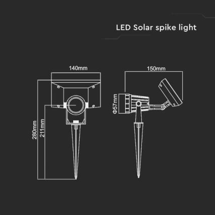 LED Соларна лампа SPIKE LED/2W/5,5V IP65 3000K 1200 mAh