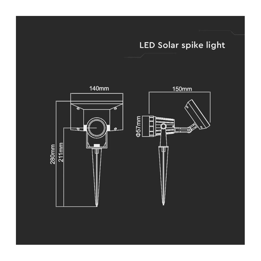 LED Соларна лампа SPIKE LED/2W/5,5V IP65 3000K 1200 mAh