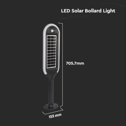 LED Соларна лампа със сензор BOLLARD LED/5W/5,5V 70 см 3000K IP65 2000 mAh