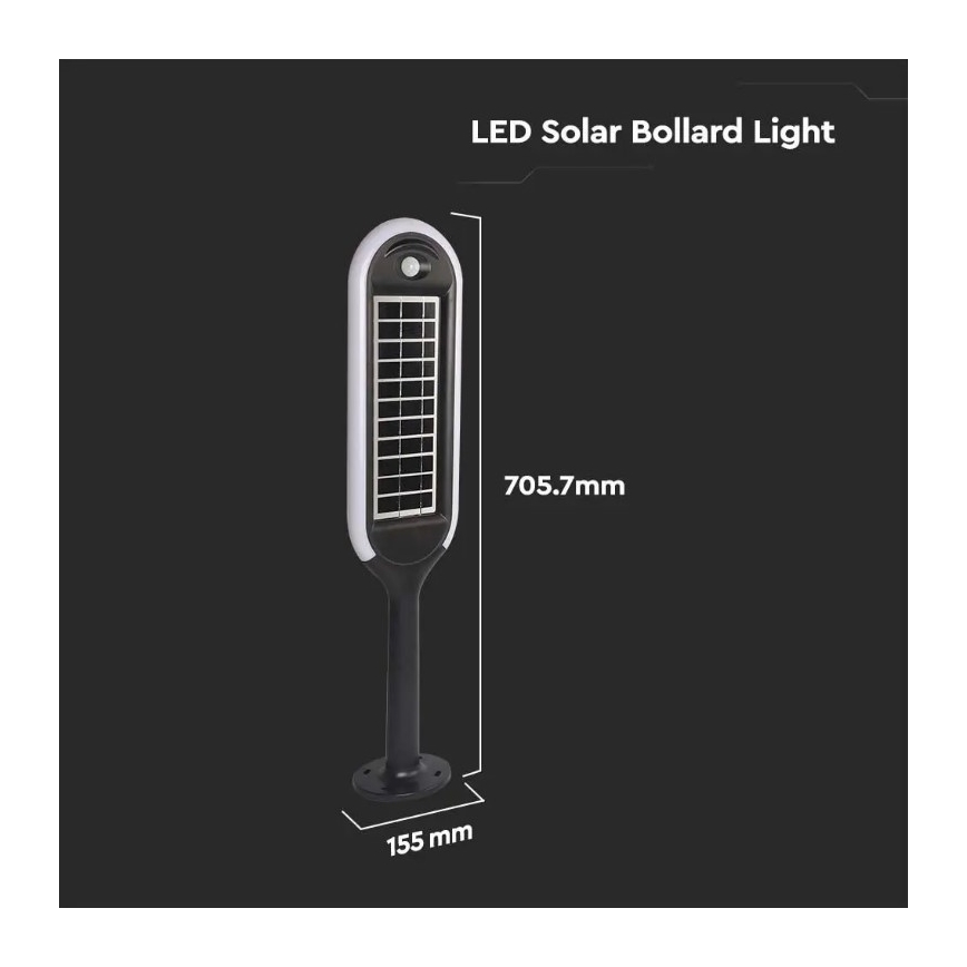 LED Соларна лампа със сензор BOLLARD LED/5W/5,5V 70 см 3000K IP65 2000 mAh