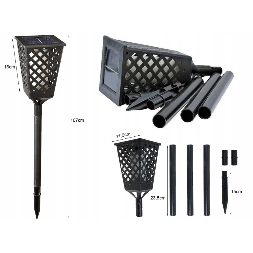 LED соларна лампа със сензор LED/0,6W/5,5V IP65 2000 mAh 107 cm черна