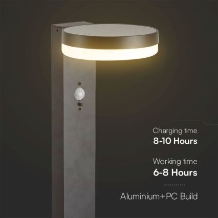 LED Соларна лампа със сензор LED/2W/3,7V IP54 3000K 2200 mAh кръгла черен