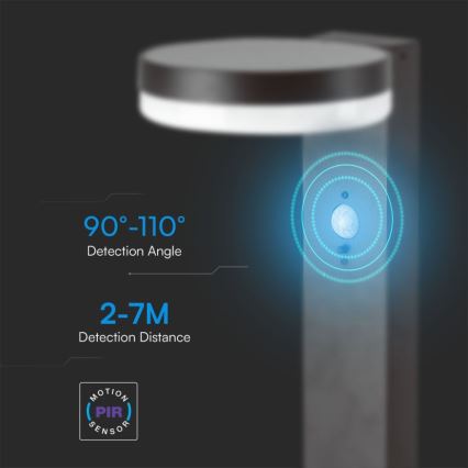 LED Соларна лампа със сензор LED/2W/3,7V IP54 3000K 2200 mAh кръгла черен