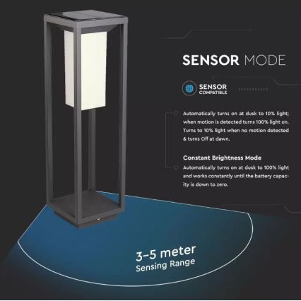 LED Соларна лампа със сензор SAMSUNG CHIP LED/2W/3,7V IP65 2600 mAh