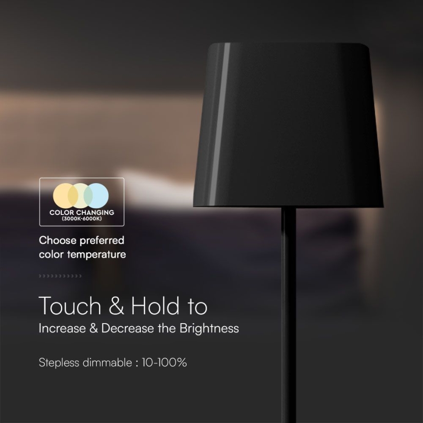 LED соларна регулируема магнитна докосваема презареждаща се настолна лампа LED/5W/5V 3000-6000K 3600 mAh IP65 черна