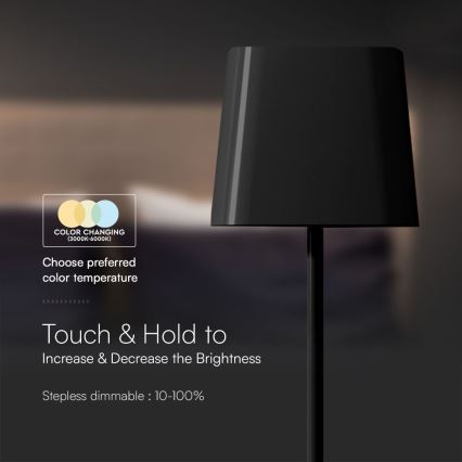 LED Соларна димируема магнитна сензорна акумулаторна настолна лампа LED/5W/5V 3000-6000K 3600 mAh IP65 черен