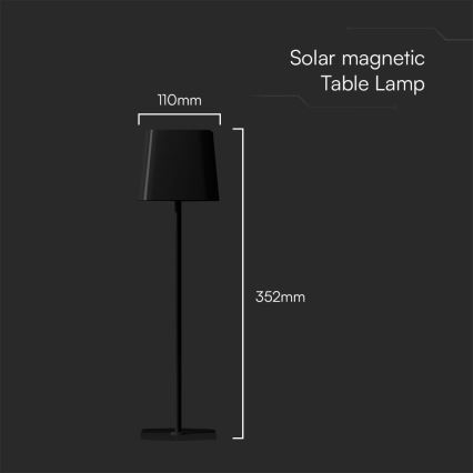 LED Соларна димируема магнитна сензорна акумулаторна настолна лампа LED/5W/5V 3000-6000K 3600 mAh IP65 черен