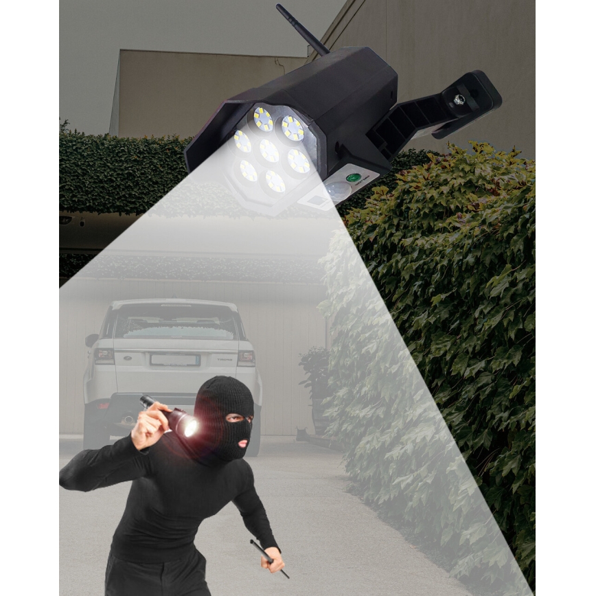 LED соларен макет на охранителна камера с LED сензор 3,7V 1200 mAh IP44 черен + дистанционно управление