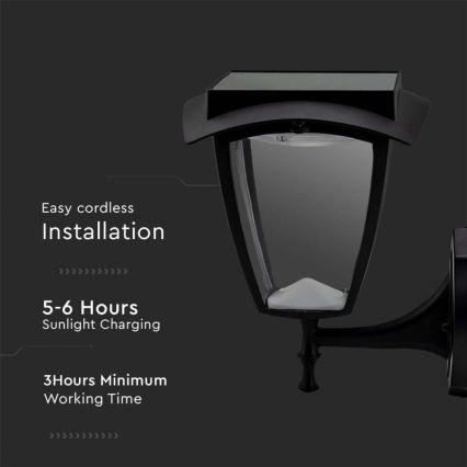 LED соларна стенна лампа LED/2W/3,7V 3000/6000K IP65 2200 mAh черна