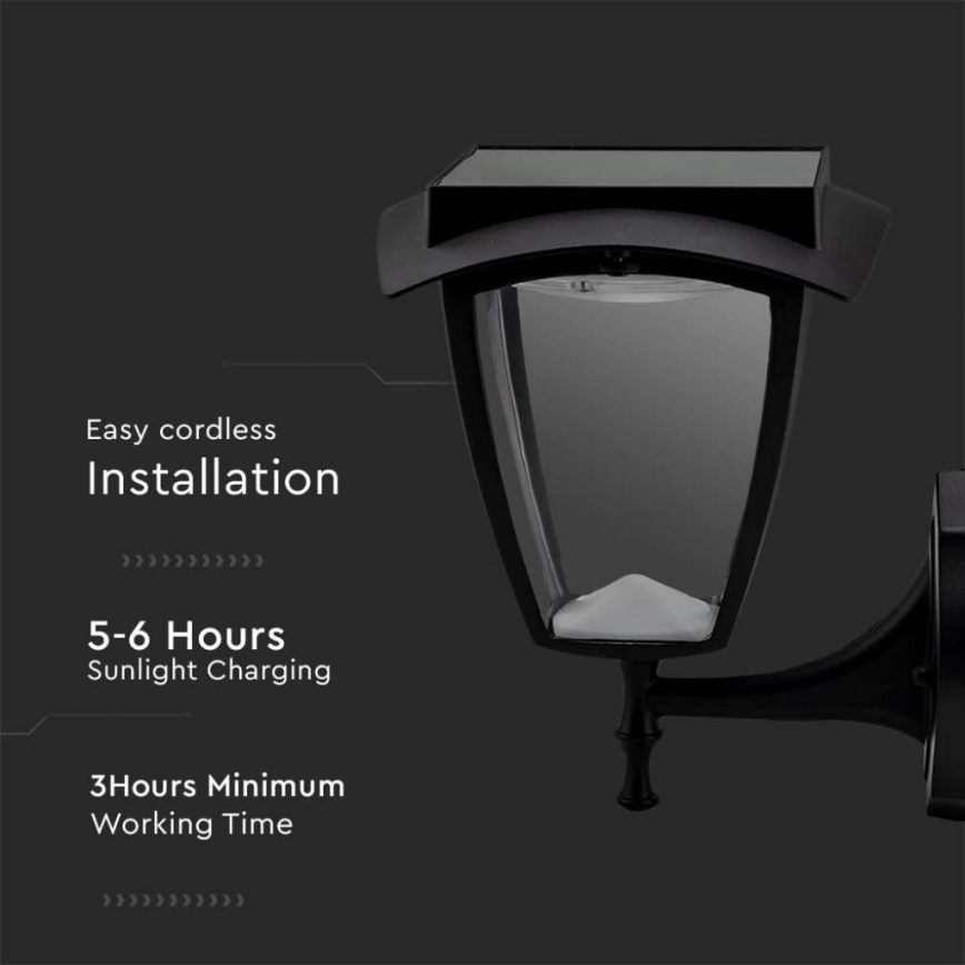 LED соларна стенна лампа LED/2W/3,7V 3000/6000K IP65 2200 mAh черна