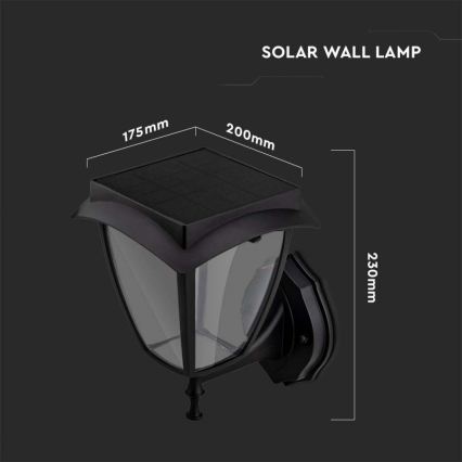 LED соларна стенна лампа LED/2W/3,7V 3000/6000K IP65 2200 mAh черна