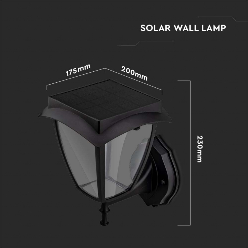 LED соларна стенна лампа LED/2W/3,7V 3000/6000K IP65 2200 mAh черна