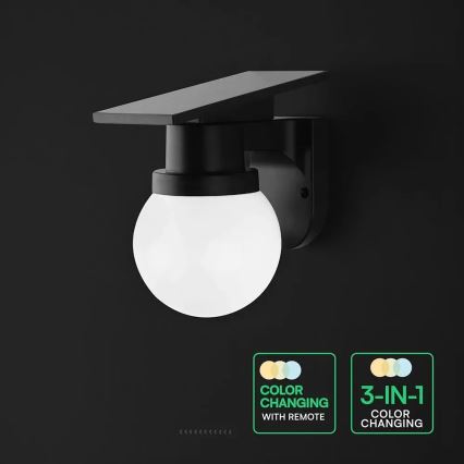 Соларна LED стенна лампа LED/3,7V 3000/4000/6400K IP54 1800 mAh черна + дистанционно управление