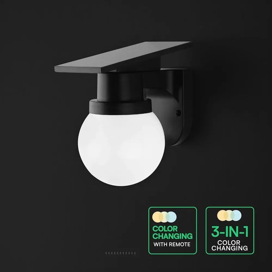 Соларна LED стенна лампа LED/3,7V 3000/4000/6400K IP54 1800 mAh черна + дистанционно управление