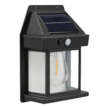 LED соларна стенна лампа със сензор LED/3,7V 600 mAh IP44 черна