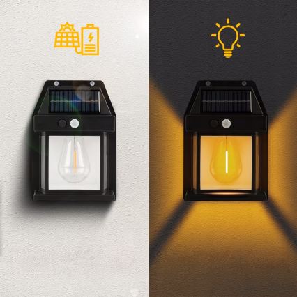 LED соларна стенна лампа със сензор LED/3,7V 600 mAh IP44 черна