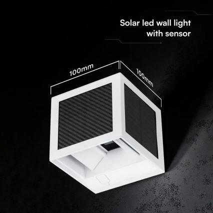 LED соларна стенна лампа със сензор LED/9W/3,7V 3000/4000/6000K IP65 2600 mAh бяла
