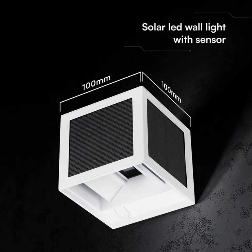 LED соларна стенна лампа със сензор LED/9W/3,7V 3000/4000/6000K IP65 2600 mAh бяла