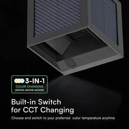 LED соларен стенен осветител със сензор LED/9W/3,7V 3000/4000/6000K IP65 2600 mAh черен