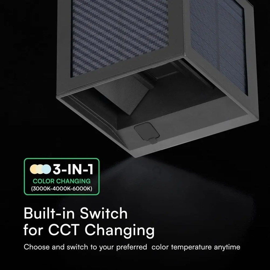 LED соларен стенен осветител със сензор LED/9W/3,7V 3000/4000/6000K IP65 2600 mAh черен