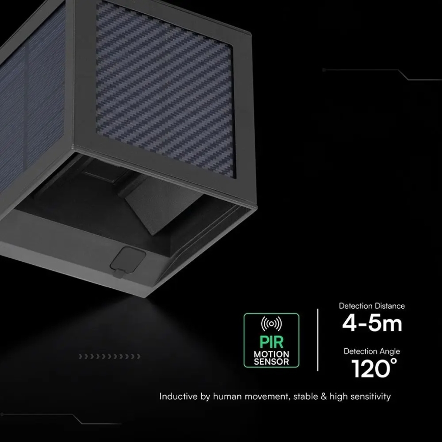 LED соларен стенен осветител със сензор LED/9W/3,7V 3000/4000/6000K IP65 2600 mAh черен