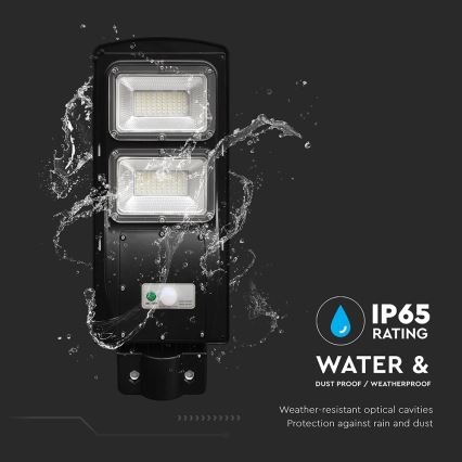 LED регулируема соларна улична лампа с датчик за движение и здрач LED/8W/3,2V 6000K IP65 9000 mAh черна + дистанционно управление