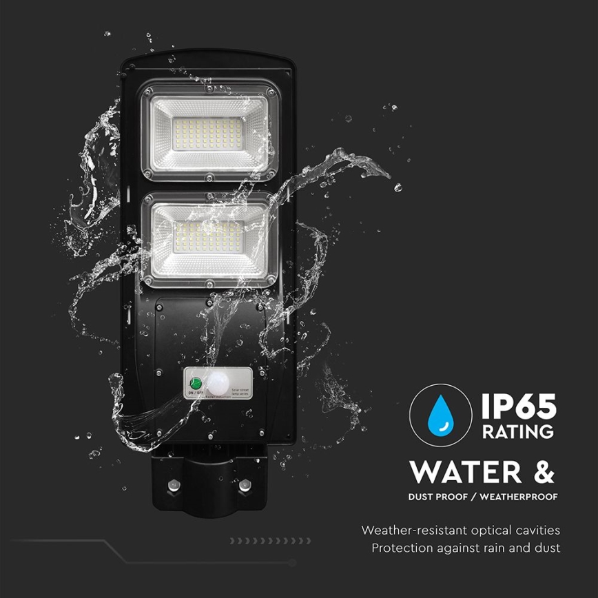 LED регулируема соларна улична лампа с датчик за движение и здрач LED/8W/3,2V 6000K IP65 9000 mAh черна + дистанционно управление