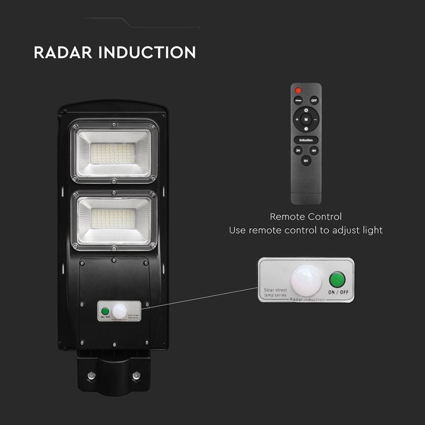 LED регулируема соларна улична лампа с датчик за движение и здрач LED/8W/3,2V 6000K IP65 9000 mAh черна + дистанционно управление