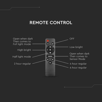LED регулируема соларна улична лампа с датчик за движение и здрач LED/8W/3,2V 6000K IP65 9000 mAh черна + дистанционно управление