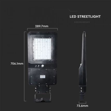 LED соларна улична лампа със сензор LED/40W/9,6V IP65 6000K 12000 mAh + дистанционно управление