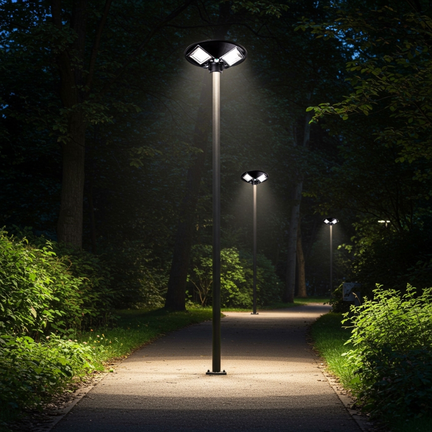 Димируема LED соларна улична лампа със сензор LED/15W/6V 11000 mAh 6500K IP65 черна + дистанционно управление