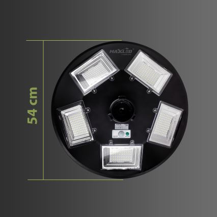 LED Димируема соларна улична лампа със сензор LED/22W/6V 18000 mAh 6500K IP65 черен + дистанционно управление