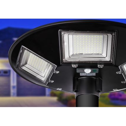 Димируема LED соларна улична лампа със сензор LED/22W/6V 18000 mAh 6500K IP65 черна + дистанционно управление
