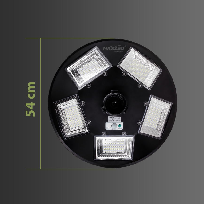 Димируема LED соларна улична лампа със сензор LED/22W/6V 18000 mAh 6500K IP65 черна + дистанционно управление