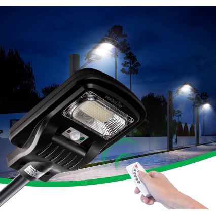 LED Димируема соларна улична лампа със сензор LED/60W/6V 5500 mAh 6500K IP65 черен + дистанционно управление