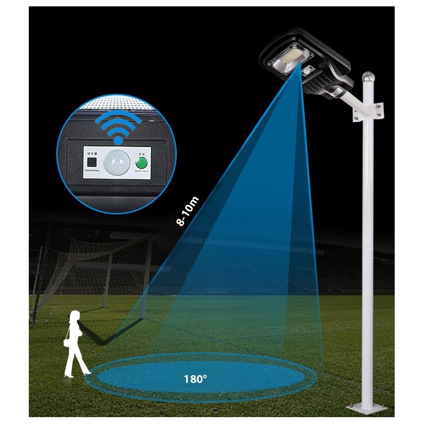 LED Димируема соларна улична лампа със сензор LED/60W/6V 5500 mAh 6500K IP65 черен + дистанционно управление