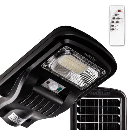 LED Димируема соларна улична лампа със сензор LED/60W/6V 5500 mAh 6500K IP65 черен + дистанционно управление