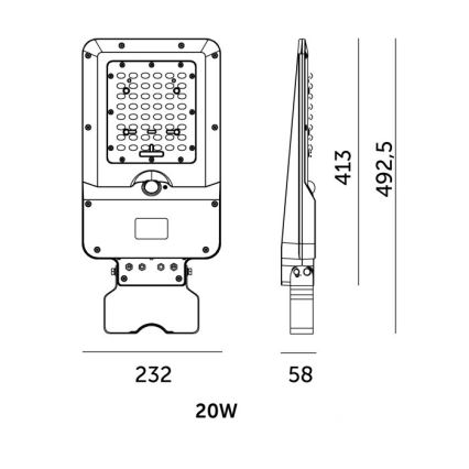 LED соларна улична лампа със сензор STREET LED/20W/7,4V 3000/4000/6000K IP65 5400 mAh