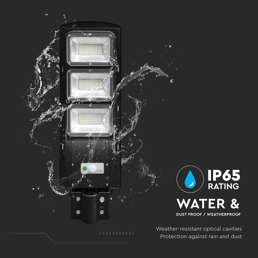 LED регулируема соларна улична лампа с датчик за движение и здрач LED/12W/3,2V 6000K IP65 10000 mAh черна + дистанционно управление