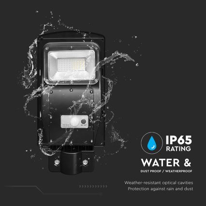 LED регулируема соларна улична лампа с датчик за движение и здрач LED/6W/3,2V 6000K IP65 5000 mAh черна + дистанционно управление