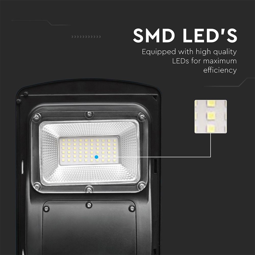 LED регулируема соларна улична лампа с датчик за движение и здрач LED/6W/3,2V 6000K IP65 5000 mAh черна + дистанционно управление