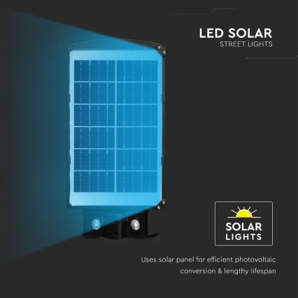 LED регулируема соларна улична лампа с датчик за движение и здрач LED/6W/3,2V 6000K IP65 5000 mAh черна + дистанционно управление