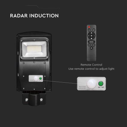 LED регулируема соларна улична лампа с датчик за движение и здрач LED/6W/3,2V 6000K IP65 5000 mAh черна + дистанционно управление