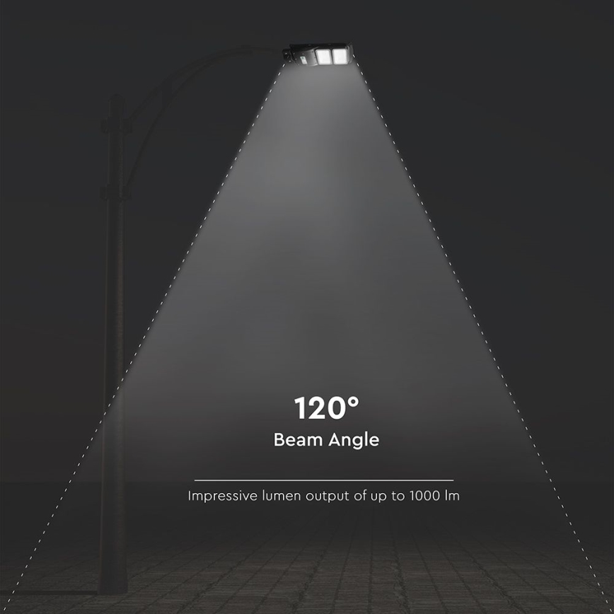 LED регулируема соларна улична лампа с датчик за движение и здрач LED/8W/3,2V 6000K IP65 9000 mAh черна + дистанционно управление