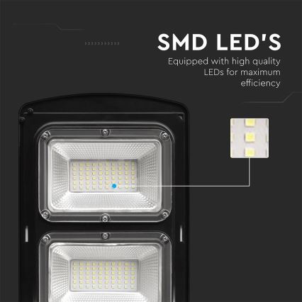 LED регулируема соларна улична лампа с датчик за движение и здрач LED/8W/3,2V 6000K IP65 9000 mAh черна + дистанционно управление