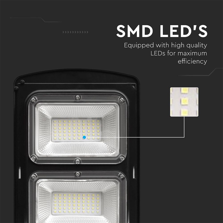 LED регулируема соларна улична лампа с датчик за движение и здрач LED/8W/3,2V 6000K IP65 9000 mAh черна + дистанционно управление