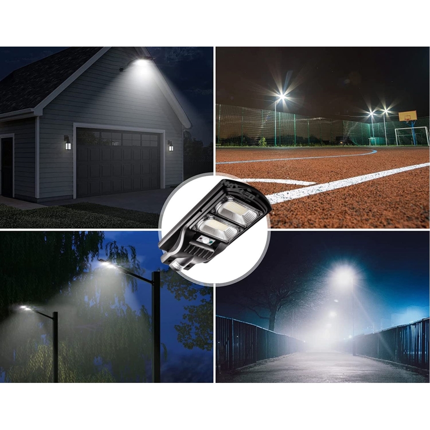 LED Димируема соларна улична лампа със сензор LED/120W/6V 6500K IP65 черен + дистанционно управление