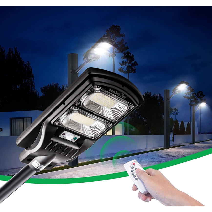 LED Димируема соларна улична лампа със сензор LED/120W/6V 6500K IP65 черен + дистанционно управление