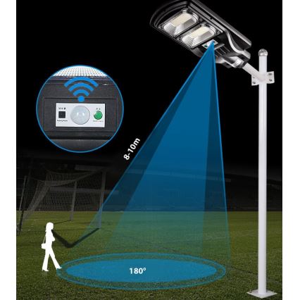 LED Димируема соларна улична лампа със сензор LED/120W/6V 6500K IP65 черен + дистанционно управление