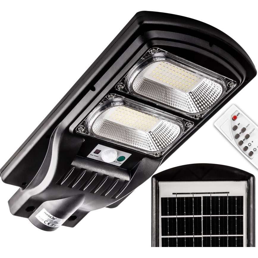 LED Димируема соларна улична лампа със сензор LED/120W/6V 6500K IP65 черен + дистанционно управление